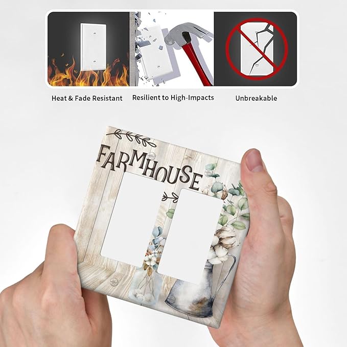 Decorative Switch Plate Covers Farmhouse Floral Cotton 2 Gang Double Rocker Decora Light Switch Cover Rustic Country Flower Dual Outlet Wall Plate Electrical Faceplate GFCI for Country Decor