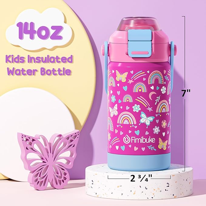 Kids Insulated Water Bottle with Pop-Open Straw & Spout 2-in-1 Lid, 14oz Leak Proof 18/8 Stainless Steel Vacuum Tumbler, BPA-Free Kids Cup For Travel School Boys Girls Toddler 2 Packs,Sea World