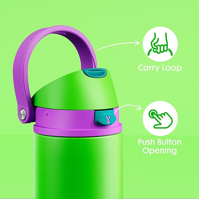 18 oz Kids Water Bottle for School: Meoky 18 oz Stainless Steel Insulated Water Bottle with 2-in-1 Straw and Spout Lid - Leak Proof, Cold for 24 Hours, BPA-Free for Teens Boys Girls, Power Green
