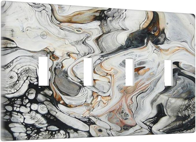 Black Gold Marble Texture Modern Abstract Print Light Switch Covers Quad Toggle Electrical Faceplate 4 Gang Wall Plate Decorative Switch Plates for Bathroom Kitchen Decor