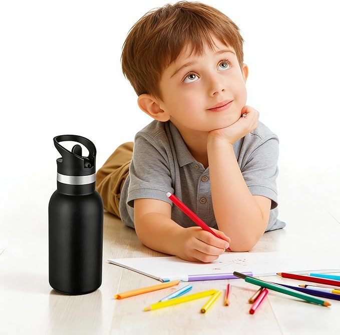12oz Kids Water Bottle – Insulated Stainless Steel Bottle with Straw Lid, BPA-Free, Leak-Proof, for Toddlers & School Use