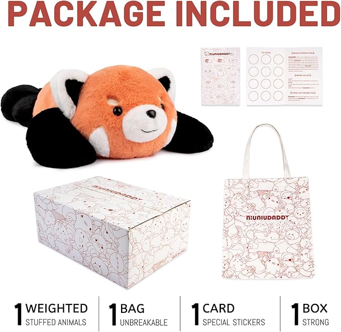 Niuniu Daddy 26" | 5LB Red Panda Study Buddy Weighted Stuffed Animals, Sensory Weighted Plush Toy for Adults Kids, Giant Stuffed Red Panda Pillow as Gift for Birthday Include Bag Sticker Card