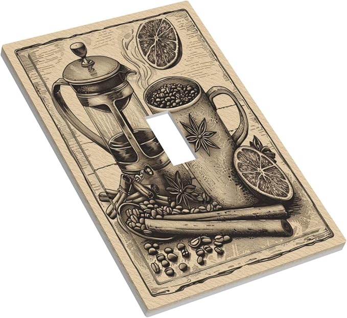 Light Switch Cover Plate Beige Vintage Rustic Coffee Beans Spice 1 Gang Single Toggle Decorative Switch Plates Wall Plates Electrical Faceplate for Kitchen Coffee Bar Decor