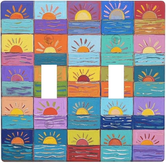 Sunrise Double Toggle Wall Plate Decorative 2 Gang Light Switch Covers Electrical Switchplate Home Decorate Faceplat for Bathroom Bedroom Kitchen Room 4.5 x 4.5 Inch