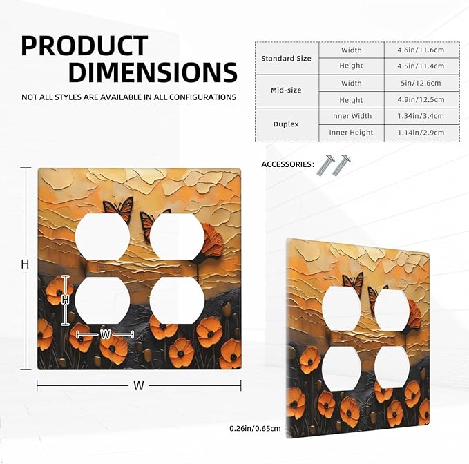 Oil Painting Flower Sunset Butterfly Vintage Rustic Floral Outlet Covers 2 Gang Double Duplex Decorative Light Switch Covers Electrical Wallplates Socket Faceplate for Bedroom Living Room Decor