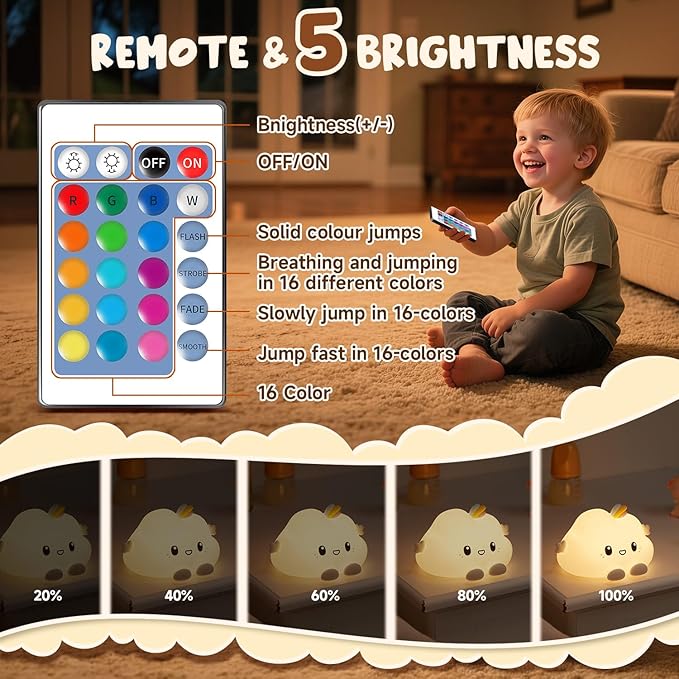 One Fire Cloud Night Light, 16 Colors & Remote Control Baby Night Light, Rechargeable Cloud Lamp, Cute Gifts for Kids Gifts Teen Girl Gifts, Funny Gifts for Women