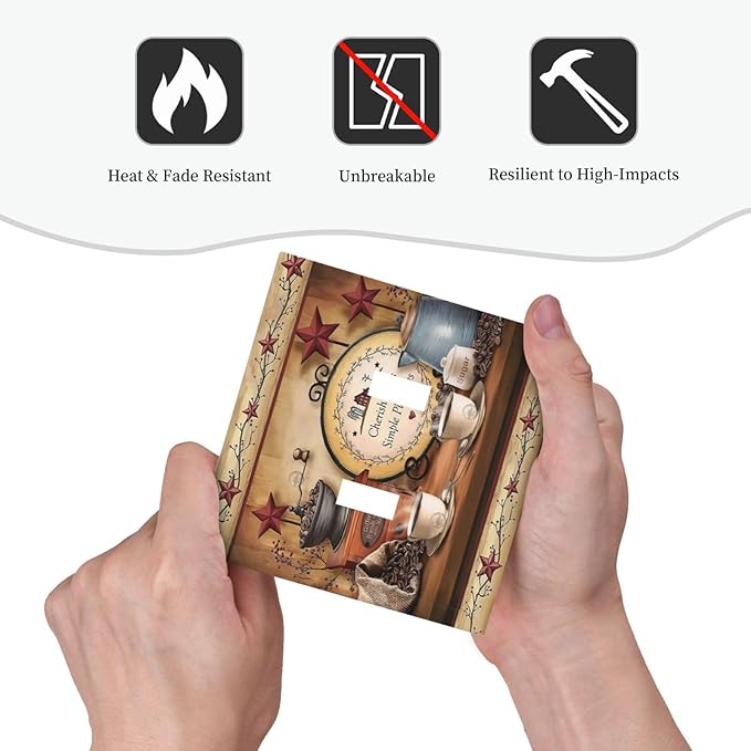 Kitchen Cafe Texas Star Coffee Beans Cup Bar Double Toggle Wall Plate Decorative 2-Gang Light Switch Cover Clock Restaurant Country Cottage Hotel Life Electrical Receptacle Outlet Face Plate Cover