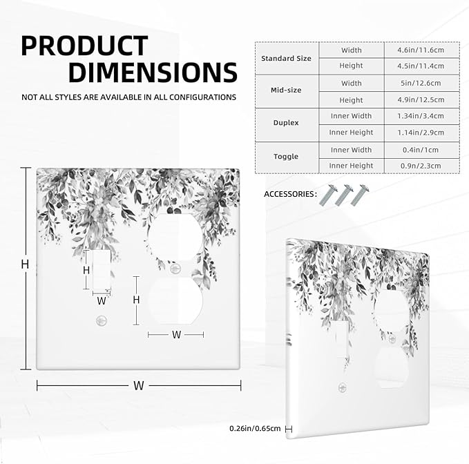 Wallplates Grey Floral Plant Eucalyptus Leaf Flower 1 Toggle 1 Duplex Switch Plate Electrical Gfci Faceplate Decorative Light Switch Covers For Bed Room Living Room Decor