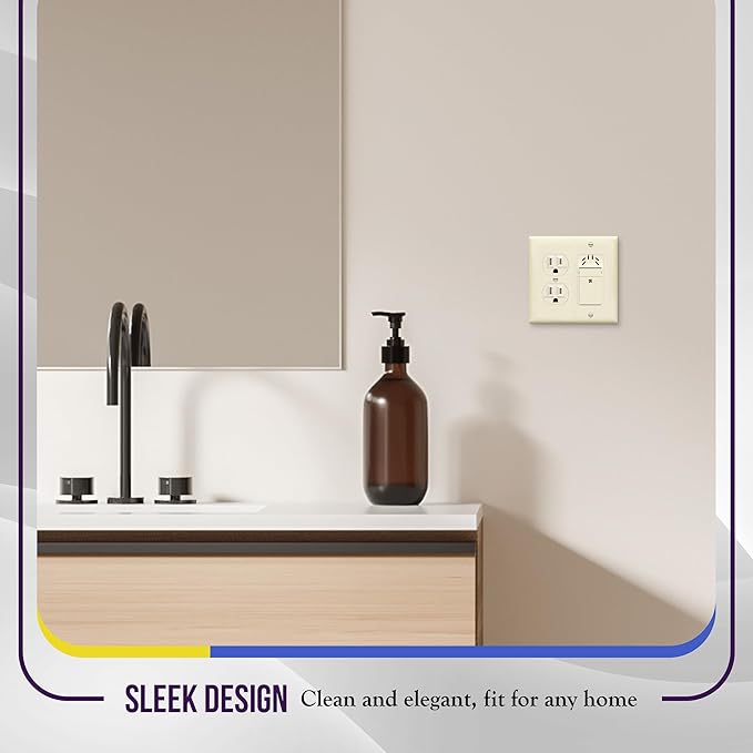 ENERLITES Combination Duplex Receptacle Outlet/Decorator Switch Wall Plate, Mid-Size 2-Gang 4.88" x 4.92", Polycarbonate Thermoplastic, 882131M-LA, Light Almond