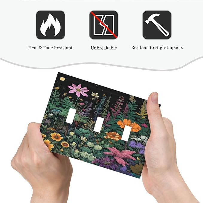 Decorative Light Switch Cover Plate Brainstorming Sketches of Weeds Wildflowers Plants 3 Gang Wall Plate Oversized Triple Toggle Switch Cover Plate Jumbo Electrical Face Plate