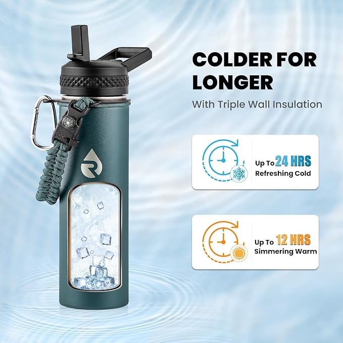 RAYMYLO Insulated Water Bottle 20 oz, Triple Wall Vacuum Stainless Steel (Cold for 24Hrs, Hot for 12Hrs), Leak Proof & Non-BPA, Kids Water Bottle Jug for School with Straw Spout Lids