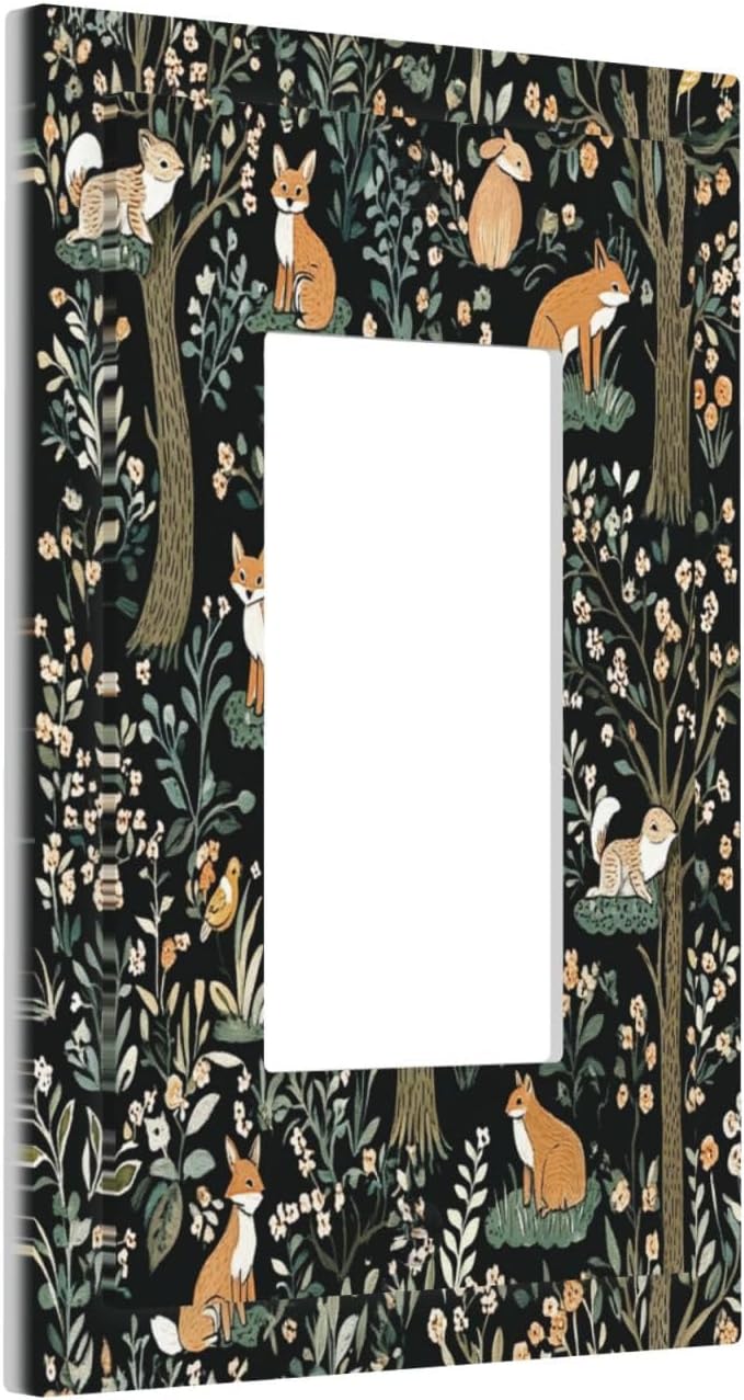 Decorative Outlet Covers Fairy Forest Animals Fox Squirrel Flower 1 Gang Single Rocker Light Switch Cover Plate Wall Plates Gfci Faceplate For Bed Room Farmhouse Decor