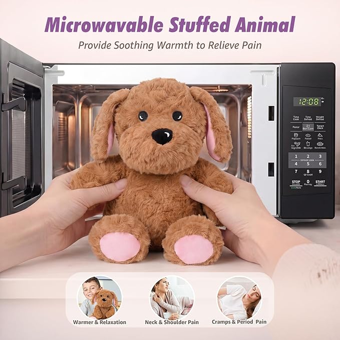 Ditucu Original Golden Retriever Microwavable Weighted Stuffed Animal Heated Dog Plush for Warmth Comfort Period Cramps Pain Plushies Toys Gifts for Kids Adults Dark Brown 9 inch