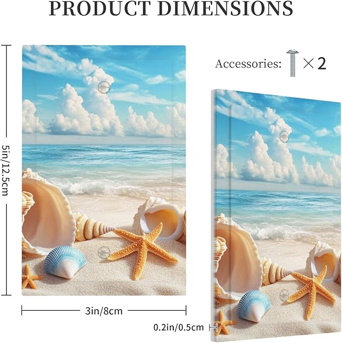 Beach Coastal Seashore Sea Starfish Shell Sand Light Switch Cover Plate 1 Gang No Device Blank Electrical Wall Plates Faceplate Decorative Switch Plate for Bathroom Home Decor