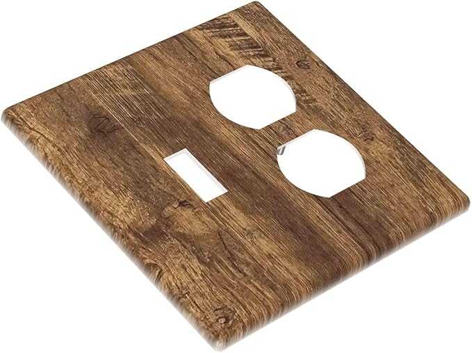 Light Switch Cover Plate Rustic Wood Grain Country Vintage Wooden Board 2 Gang Outlet Covers 1 Toggle 1 Duplex Socket Cover Wallplates Electrical Switch Plate Covers for Farmhouse Home Decor