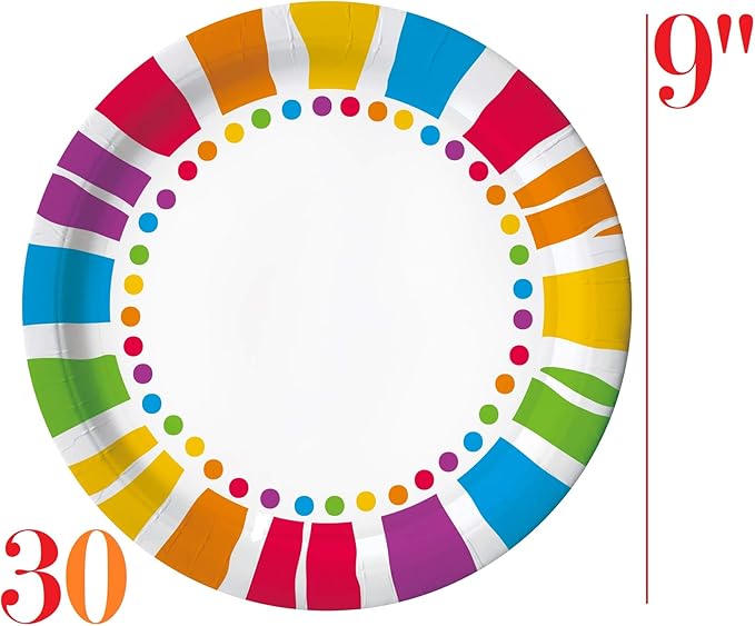 Oojami Rainbow Party Supplies Set – Serves 30 Guests Disposable Paper Plates, Cups & Napkins Colorful Birthday, Kids Party & Celebration Tableware Pack
