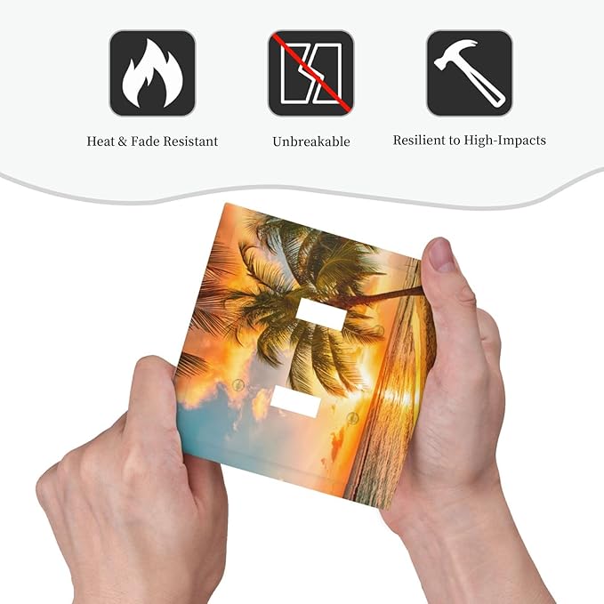 Light Switch Cover Sunset Beach Palm Tree Seascape 2 Gang Wall Plate Double Light Switch Plate Tropical scenery Toggle Decorative Outlet Covers Electrical Switchplate for Bathroom Home Decor