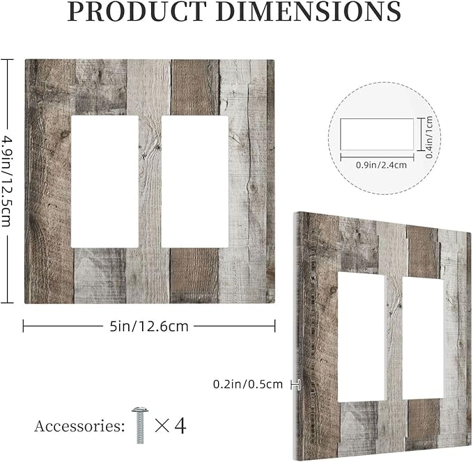 Natural Grey Wood Vintage Faux Wood Grain Decorative Outlet Covers 2 Gang Double GFCI Rocker Electrical Wall Panels Light Switch Cover Plate for Farmhouse Home Decor