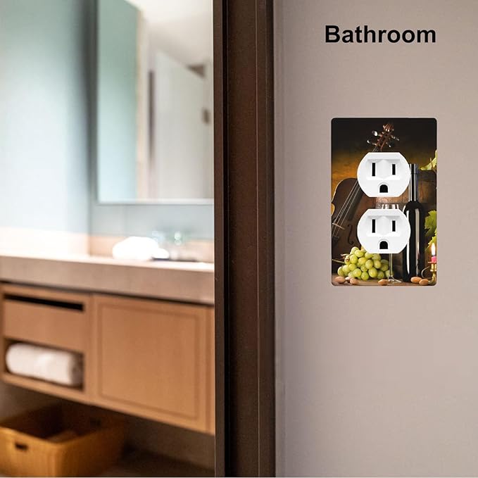 Grape Wine Violin 1-Gang Duplex Wall Plate, Vintage Still Life Painting Outlet Cover for Kitchen, Dining Room, Wine Cellar & Home