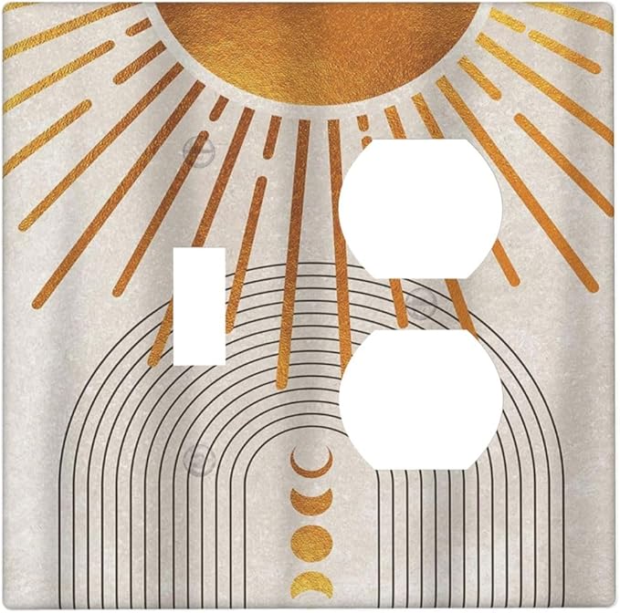 Decorative Outlet Covers Mid Century Gold Sun Abstract Arch Boho Moon 2 Gang Wall Plate Cover Single Toggle Duplex Combo Two Switch Light Switch Cover Plate Jumbo Dual GFCI Face Plate