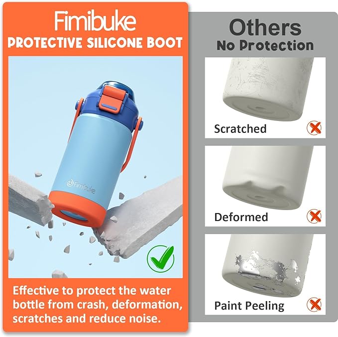 Fimibuke Kids Insulated Water Bottle with Pop-Open Straw & Spout 2-in-1 Lid, 14oz Leak Proof 18/8 Stainless Steel Vacuum Tumbler, BPA-Free Kids Cup For Travel School Girls Boys Toddler 2 Packs