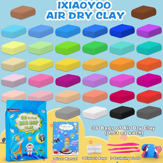 ifergoo Air Dry Clay, 36 Colors Magic Foam DIY Molding Clay for Slime add ins & Slime Supplies, Easy to use, Great Gift for Kids (Packaging May Vary)
