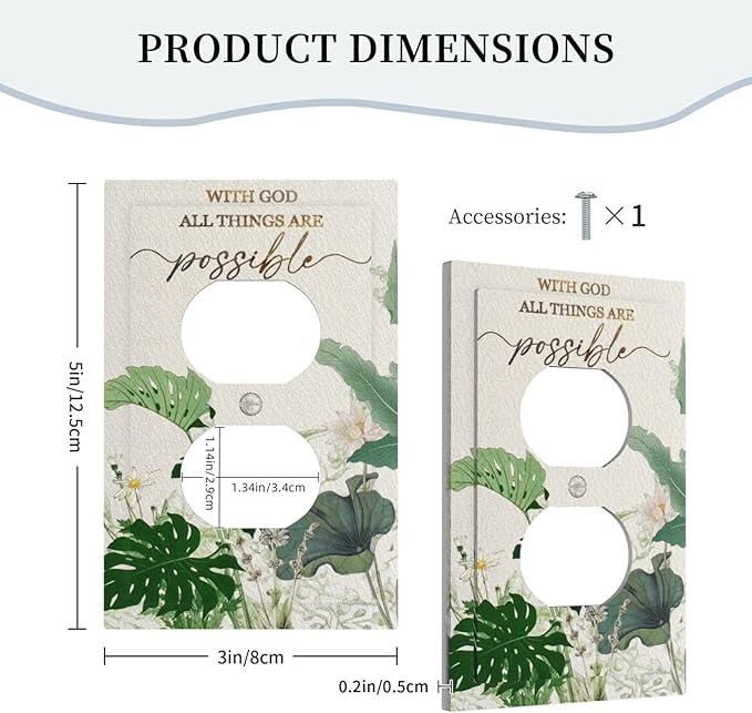 Decorative Outlet Covers Boho Green Monstera Leaf Inspirational Quotes 1 Gang Duplex Light Switch Cover Plate Unique Wall Plates for Electrical Switch Plate Covers for Bedroom Decor