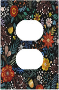 Vintage Colorful Flower Boho Floral Rustic Dark Leaves Single Duplex Wall Plate Covers Light Switch Cover 1 Gang Outlet Plate Decorative Switchplate Covers Electrical Faceplate for Farmhouse Bedroom
