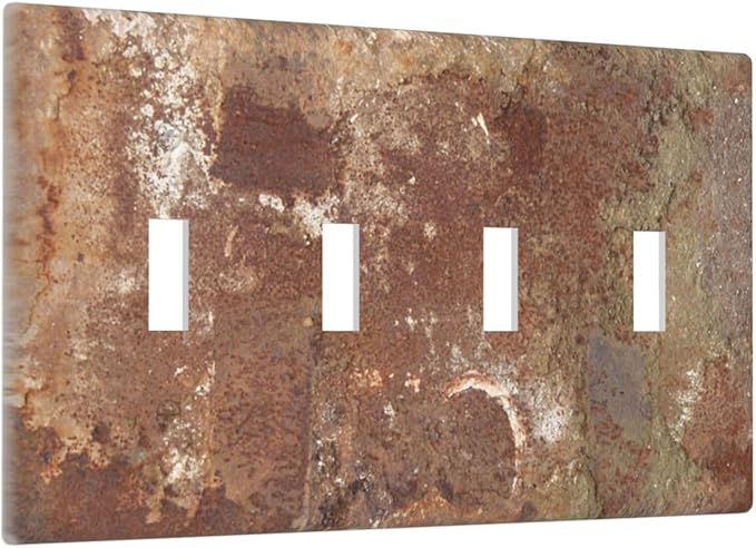 Light Switch Covers Shabby Old Aged Rusty Antique Brass Metal Quad Toggle Electrical Faceplate 4 Gang Wall Plate Decorative Switch Plates For Farmhouse Cabin Decor
