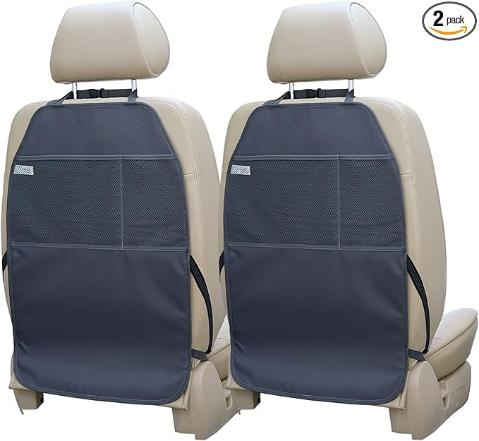 Viaviat Car Seat Protector Large Kick Mat 2 Pack Durable Water Resistant Auto Seat Back Covers with 2 Mesh Pockets Protection Against Dust Mud Scratches (Dark Gray, 2-Pack)