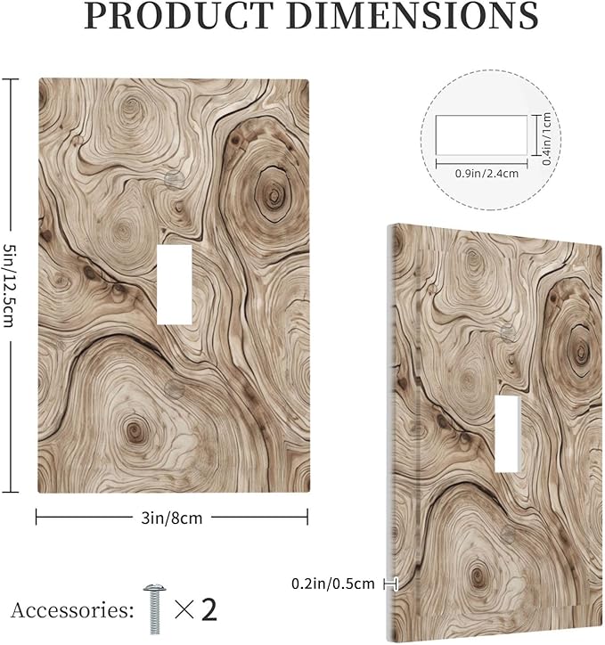 Tree Annual Rings Burl Texture Brown Wood Grain Print Decorative Light Switch Cover 1 Gang Single Toggle Device Electrical Faceplate Switchplates Decorator Outlet Wall Plate for Farmhouse Bedroom Home