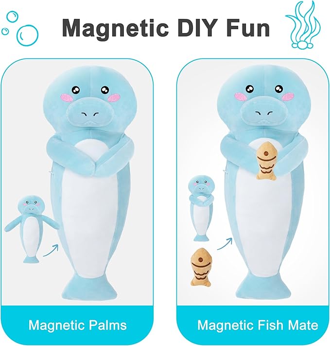 Manatee Heating Pad Plush, Cute Heating Pad for Period Cramps, USB Powered Electric Heated Stuffed Animal Toy for Pain Relief, Soft Portable Gift for Mother Women Kids, Easter Gifts, Blue