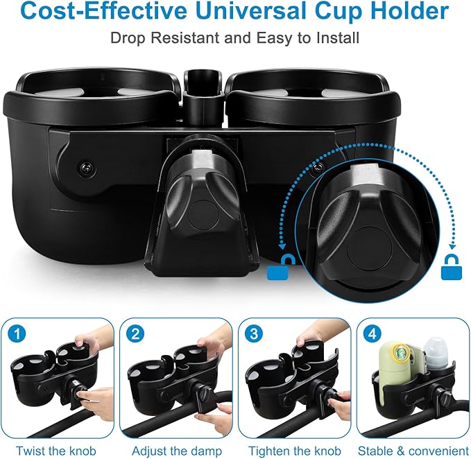 Accmor Stroller Cup Holder with Phone Holder, Bike Cup Holder, Universal Cup Holder for Uppababy Nuna Doona Strollers, 2-in-1 Cup Phone Holder for Stroller Bike Accessory