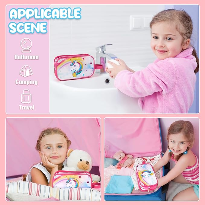 Toiletry Bag for Girls - Kids Toiletry Bag Christmas Birthday Gift Camping Travel Toiletry Case Toiletries Makeup Cosmetic Pouch Pink Water-resistant Wash Bag Dopp Kit with Mesh Pocket