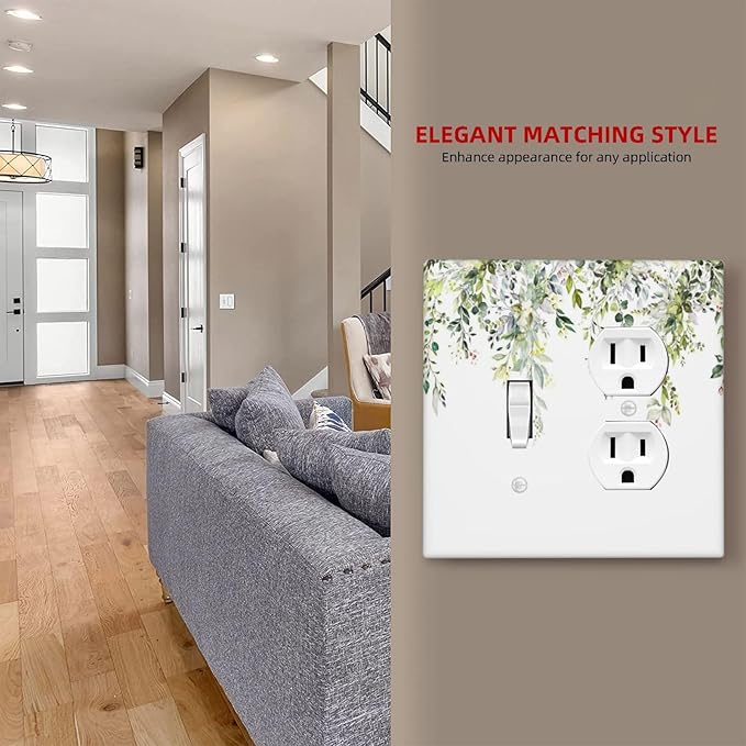 Wallplates Green Eucalyptus Leaves Floral Wildflower 1 Toggle 1 Duplex Switch Plate Electrical Gfci Faceplate Decorative Light Switch Covers For Bed Room Living Room Decor