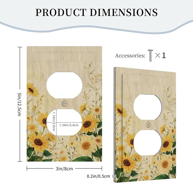 Decorative Outlet Covers with Vintage Botanical Sunflower Field Design 1 Gang Duplex Light Switch Cover Plate Unique Wall Plates Switchplate Cover for Nature Yellow Blooms Wall Decor