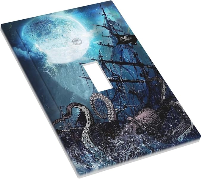 Moon Ocean Nautical Octopus 1 Gang Light Switch Plate Decorative Single Toggle Wall Plate Cover Electrical Switchplate Faceplate for Bedroom Room Decorate Jumbo