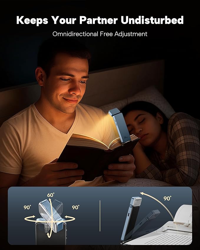 86lux Book Light, Rechargeable Clip-On LED Reading Light for Bed & Night Use - 3 Color Temperatures with Stepless Dimming, Ultralight Bookmark Design for Kids, Book Lovers, Blue