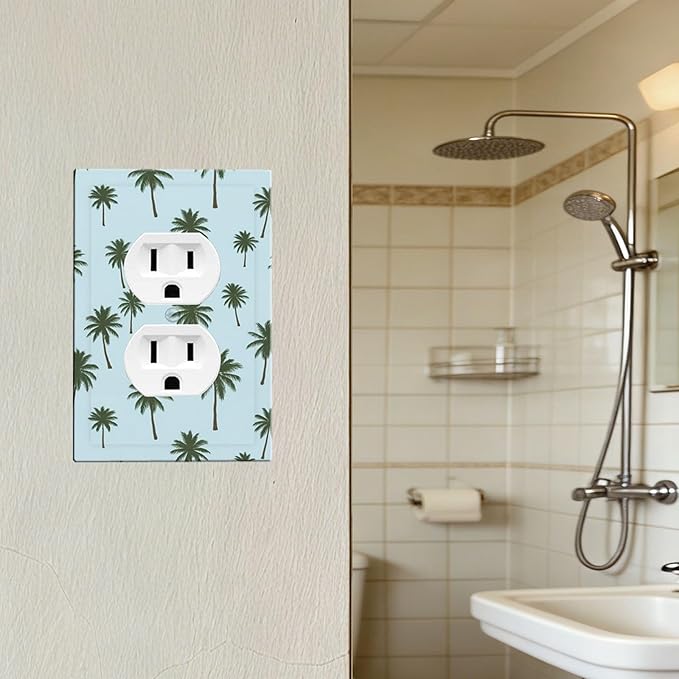 Tropical Palm Tree Pattern Duplex Wall Plate - 1-Gang Standard US Size Coastal Breeze Outlet Covers for Beach House Decor