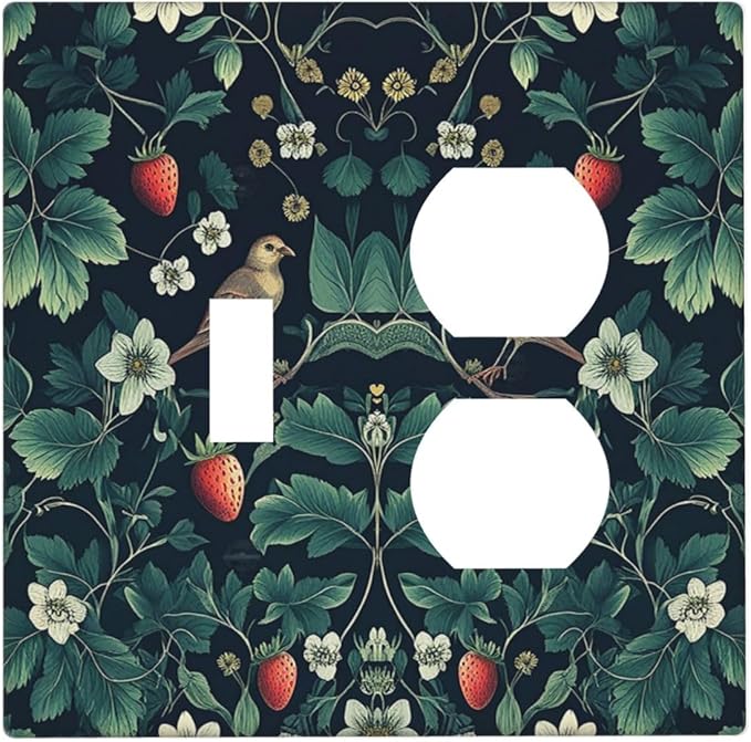 Wallplates Strawberry Birds Flowers Plant Morris Floral 1 Toggle 1 Duplex Switch Plate Electrical GFCI Faceplate Decorative Light Switch Covers for Bedroom Farmhouse Decor