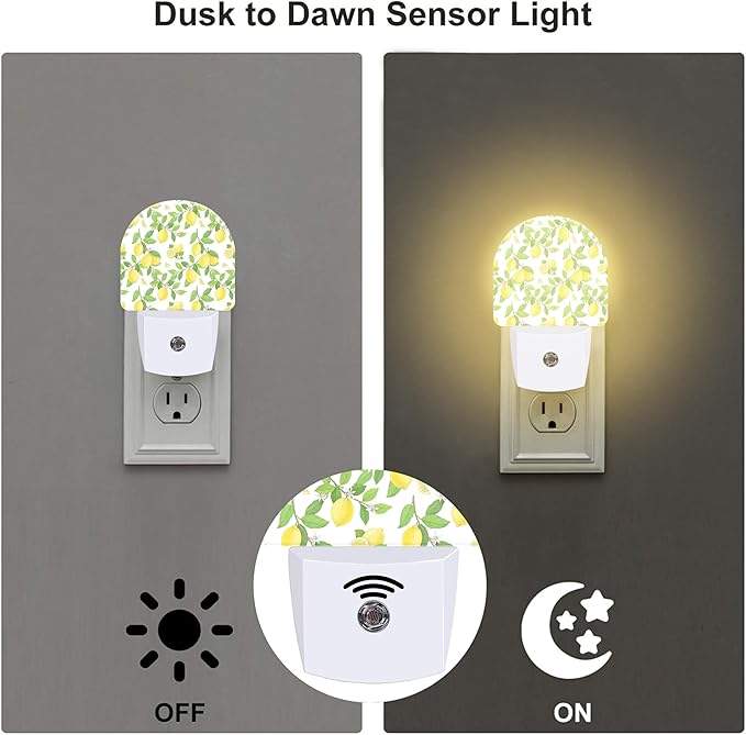 Lemon and Flowers Night Light for Kids,Lemon Fruits and Floral Tree Plug in Night Light with Dusk to Dawn Sensor, 0.5w Energy Saving Nightlight for Hallway Stairway Kitchen Bedroom