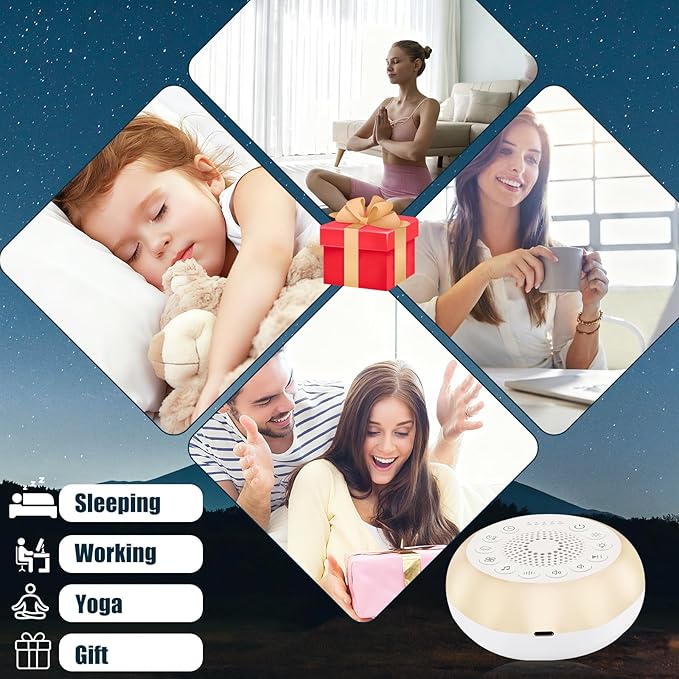 Syaws Portable Sound Machine,White Noise Machine with 27 Soothing Sounds,7 Color Night Light with Nursery Lamp,Child Lock Design,5 Sleep Timer with 18 Levels of Volume,USB C Rechargeable