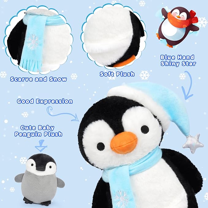 Cuddly Penguin Plush - Soft, Cute Baby Penguin Pillow, 10.5 Inchs Birthday Gifts for Kids Boys Girls