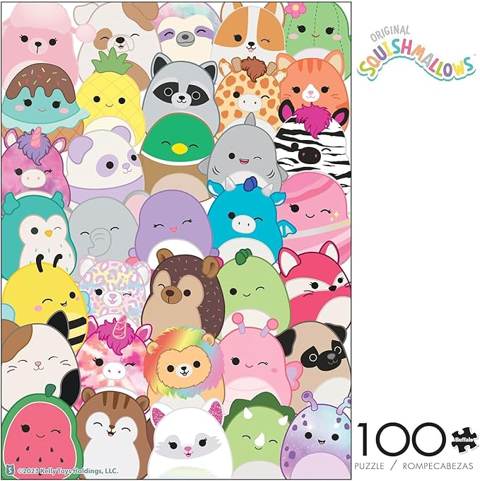 Buffalo Games - Squishmallows Buddies 100 Piece Jigsaw Puzzle, Family Puzzle Ages 6+, Made in USA, Recycled Premium Board, Full-Color Poster