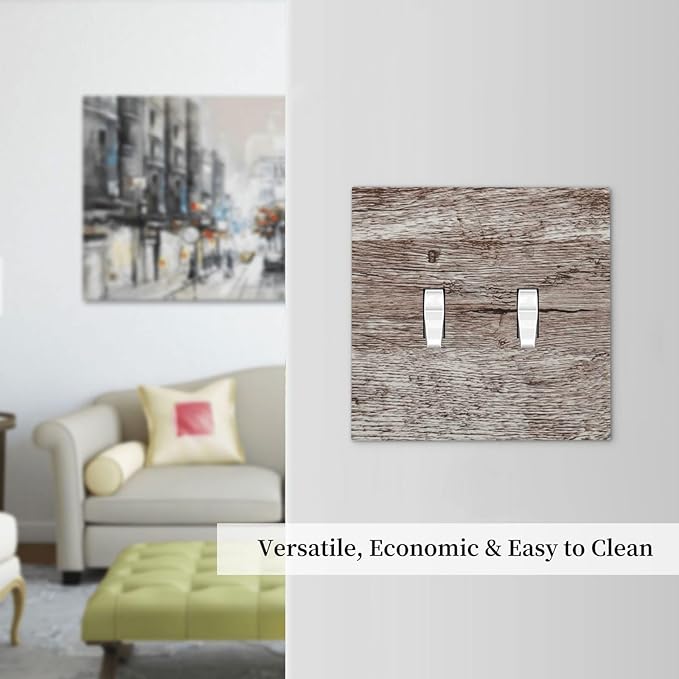 Light Switch Cover Plate Rustic Dark Grey Wood Plank Vintage Texture 2 Gang Double Switch Plate Covers Toggle Wallplate Decorative Outlet Covers Electrical Switchplate for Farmhouse Home