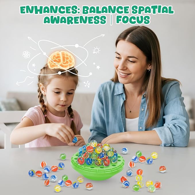 Marble Balance Game, Wobble Marble Stacking Game for Kids 6+, Family Games for Kids and Adults with Built-in Storage, Marbles Board Game for 1-4 Players, Fun Birthday Party Games Toys