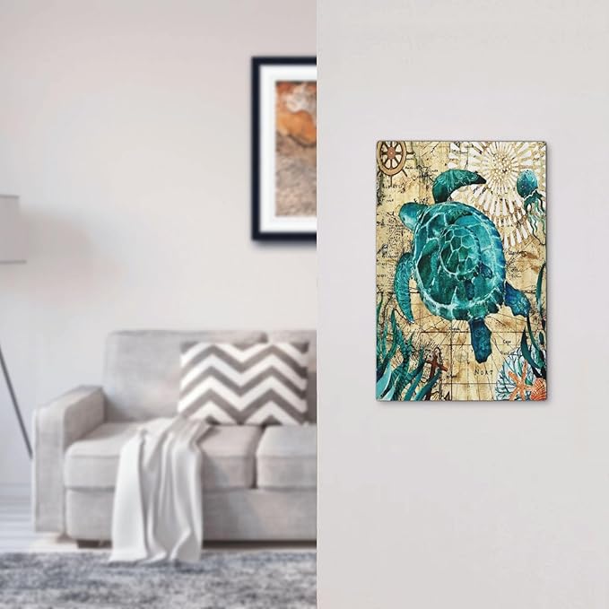 Nautical Ocean Map Tortoise Turtle 1 Gang No Device Wall Plate Decorative Blank Light Switch Cover Switchplate Electrical Faceplate for Bathroom Home Bedroom Art Decor