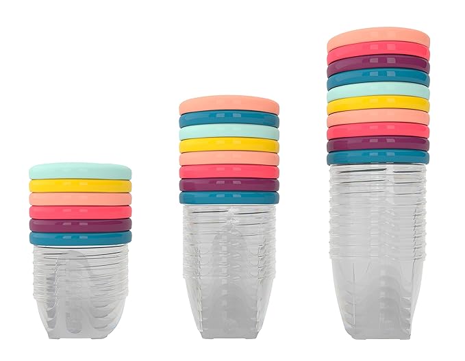 Babymoov Baby Food Jars Set of 24 (6 x 4oz + 6 x 6oz + 12 x 8.45oz) Storage Containers BPA-Free Leakproof Silicone Lids Microwave, Freezer & Dishwasher Safe Baby Registry Essential