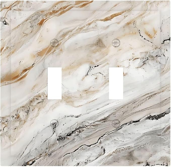Matte Beige Gold Marble Granite Abstract Print Decorative Switch Plates 2 Gang Double Toggle Outlet Light Switch Cover Wall Plate Electrical Faceplate for Bathroom Kitchen Decor