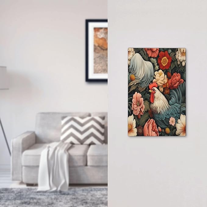 Light Switch Cover Plate Rooster Flowers Red White Chicken Floral 1 Gang No Device Blank Electrical Wall Plates Faceplate Decorative Switch Plate for living Room Farmhouse Decor